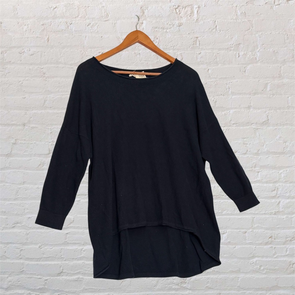 Andrea Jovine Navy Blue Cotton Knit Sweater Lace Back High Low Hem Womens Size M